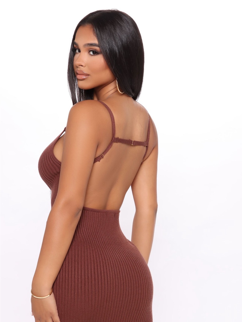 Fashion Nova Brown Ribbed Bodycon Mini Dress - Picture 4 of 6
